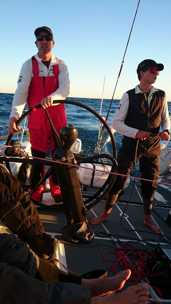 Will Haynes trimming with Geoff Beauchop at the helm of Celestial - Land Rover Sydney Gold Coast Yacht Race 2014 © Sam Haynes Celestial